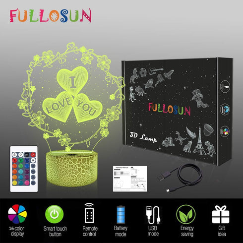 I love you Night Light, Hologram 16 Colors with Remote Control